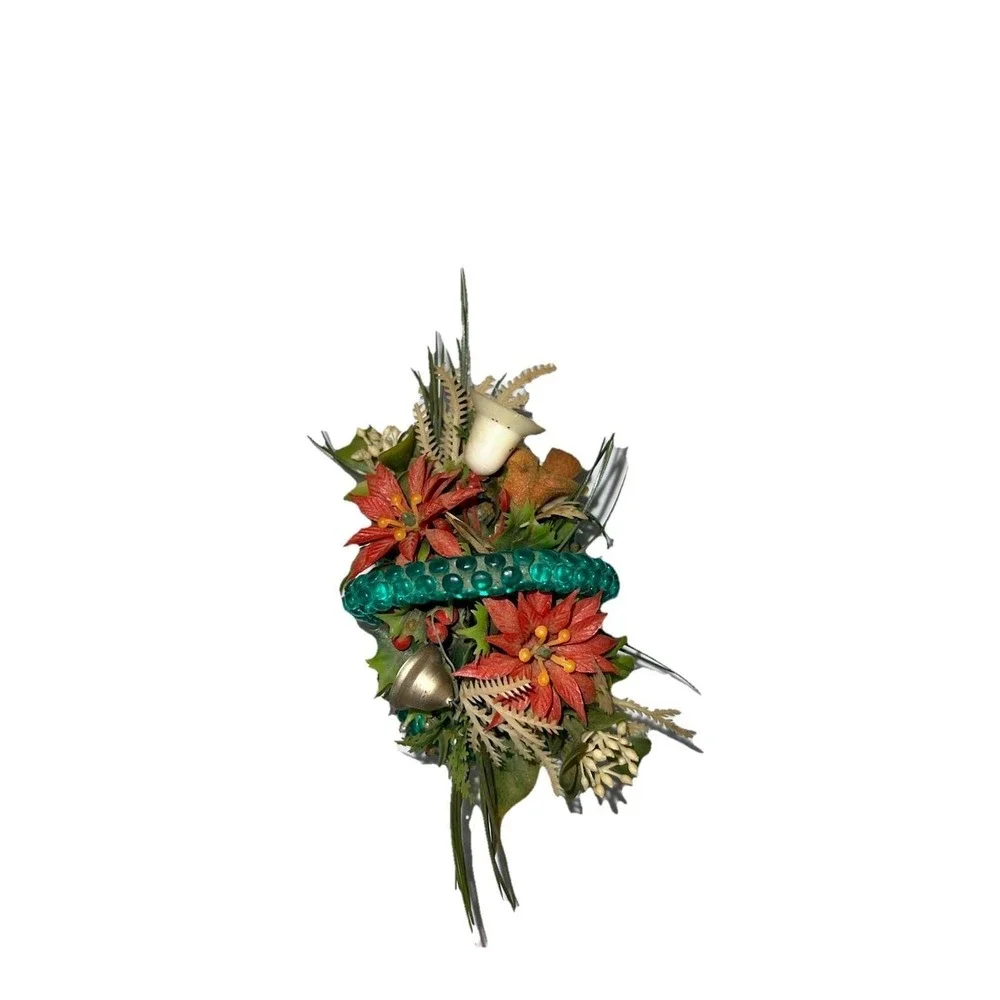 Vintage 60s Handmade Beaded Pin Basket Kitsch Floral Christmas Decor‎ MCM